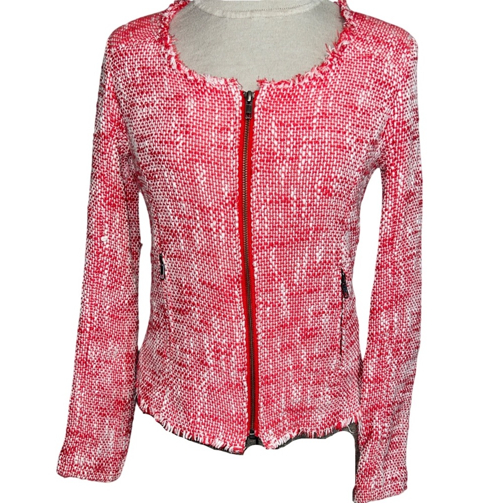 Joie Coral Red/White/Off White Fitted Jacket Small